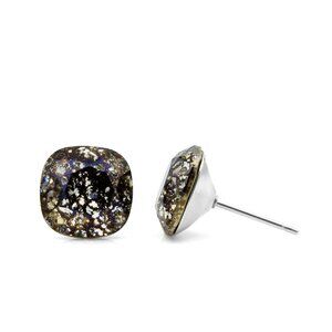 10mm Black Swarovski Studs | Black Cushion Cut Crystal Earrings | Hypoallergenic